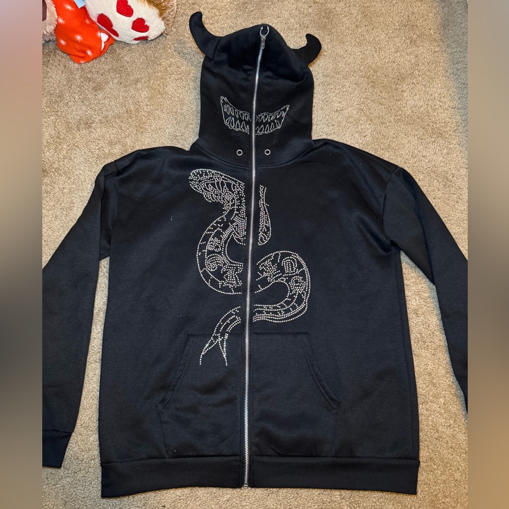 Black Graphic Hoodie with Snake Design